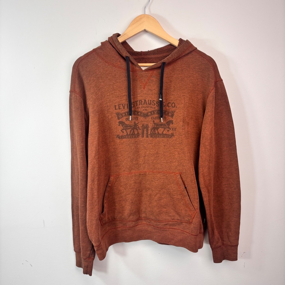 Levi's Strauss & Co Burnt Orange Pullover Hoodie M Distressed Faded Graphic